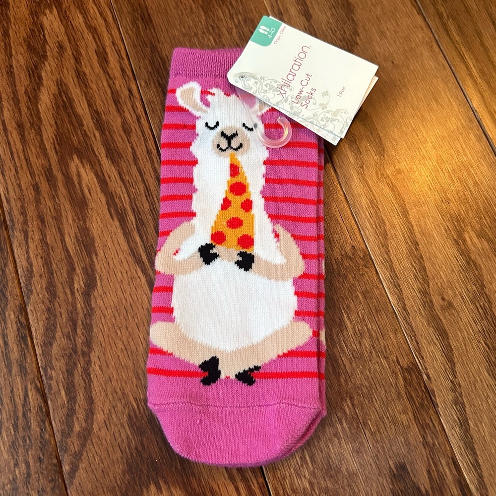 Xhilaration Pink and White Striped Llama Pizza Socks Size 4-10 New!!